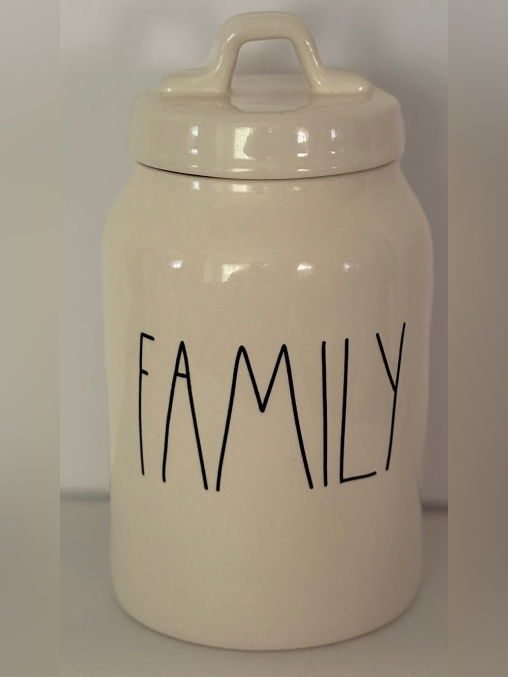 Rae Dunn Artisan Collection by Magenta “FAMILY” Ceramic Canister w/suction Lid
